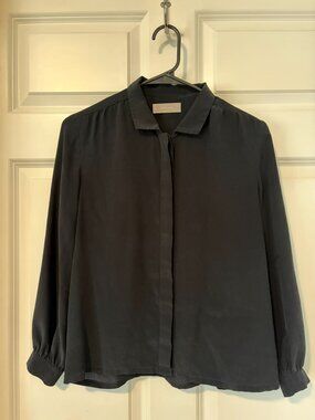 Everlane black clean silk blouse with peter pan collar, washable silk